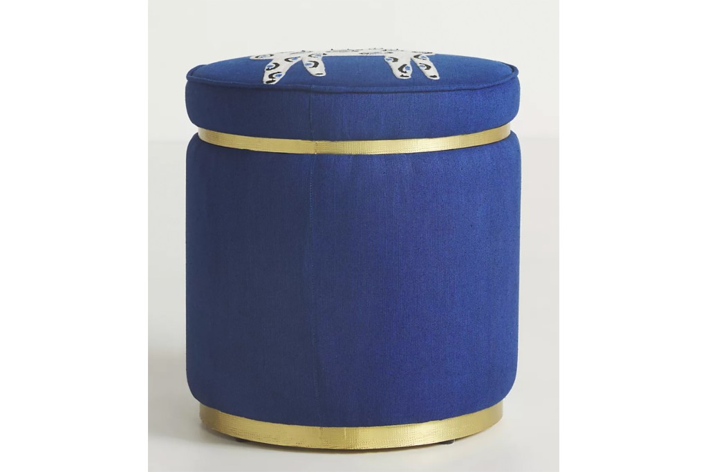Tabouret Marcello Velho Catwalk, bleu royal avec détails dorés