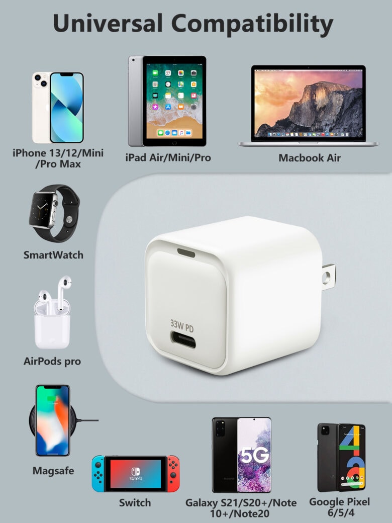Le chargeur Lululook 33w Gan USB-C est compatible avec la majorité des appareils USB-C, y compris les iPads et les ordinateurs portables.